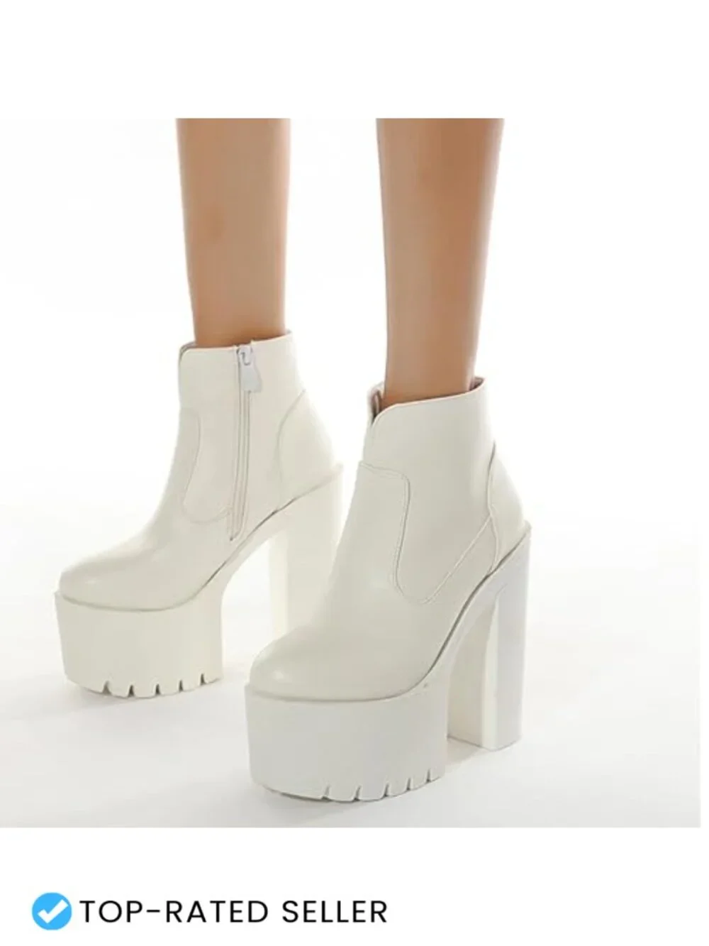 Chunky Platform High Heel Ankle Boots with Side Zipper